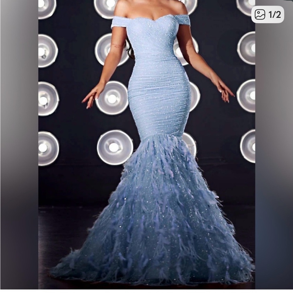 Portia and Scarlett Strapless Light Blue Gown